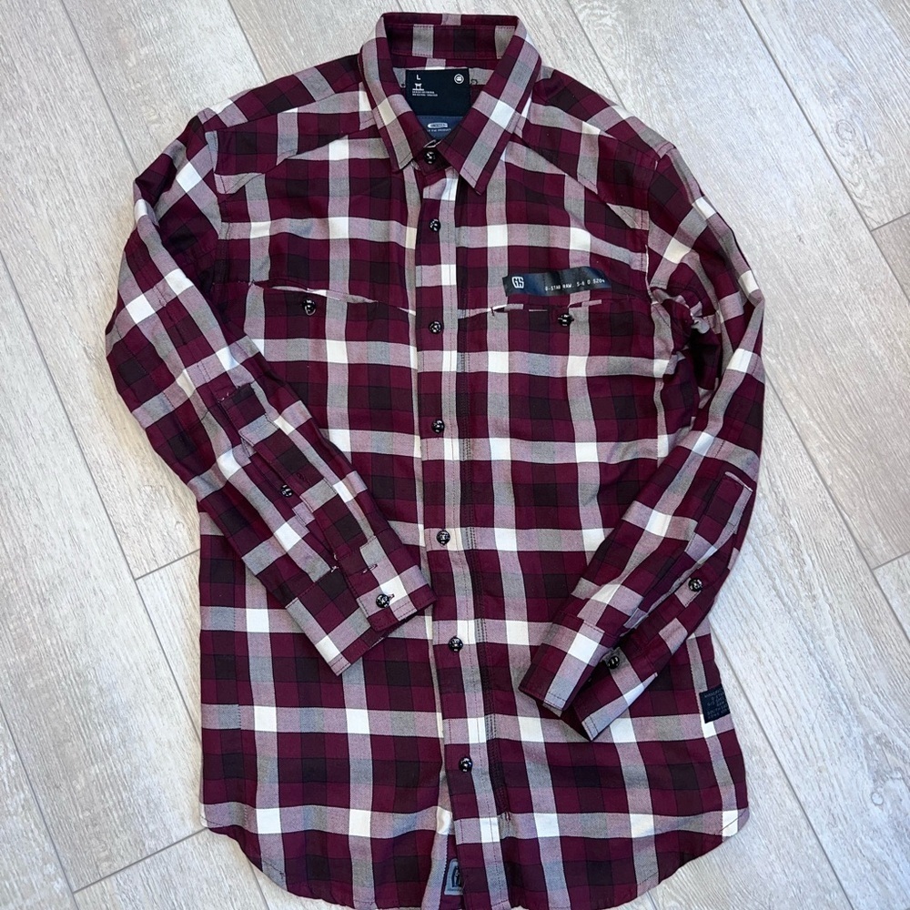 G-STAR Waterpatrol Shirt Mens Large Plaid Flannel Zip Button up